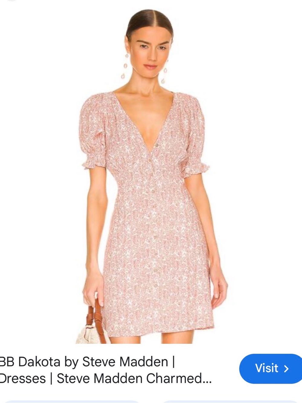 BB Dakota by Steve Madden Dusty Rose Floral V-Neck Puff Sleeve Mini Dress